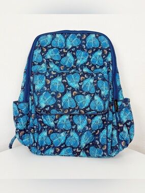 Vintage Laurel Burch Blue Indigo Cat Quilted Backpack